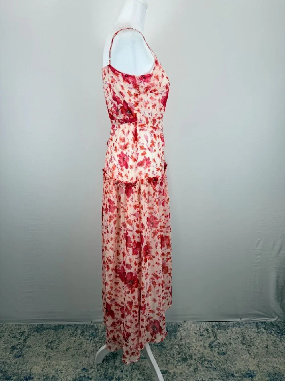 Lulus Womens Size S Pink Floral Wrap Midi Dress Ruffle Sleeveless NWT - Picture 6 of 16